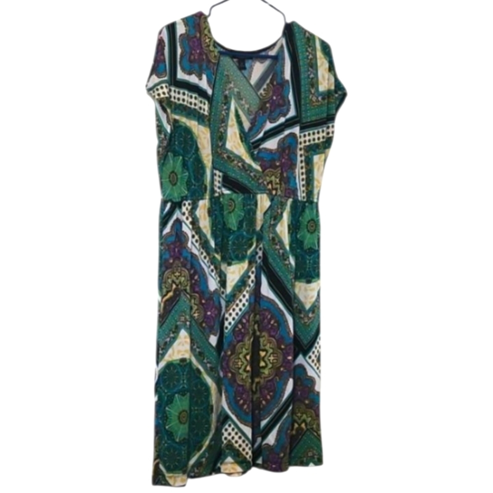 A.G.B. Patterned Short Sleeve  Midi  Dress